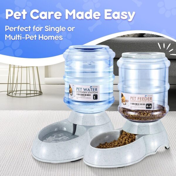 Flexzion Gravity Pet Food Water Feeder Dispenser Bundle Set (Small) for Dogs Cats Automatic Replenish Waterer Dry Food Storage Container Bowl, Small Medium Dog Cat Feeding Watering Fountain Supplies - Image 2