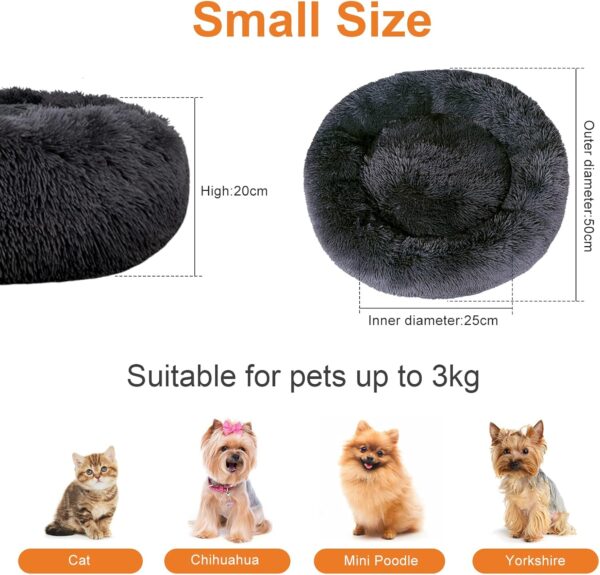 Calming Dog Bed with Removable Cover, Washable Donut Anti Anxiety Dog Beds, Soft Round Cuddler Cat Bed, Fluffy Plush Comfy Warm Puppy Pet Bed with Zip for Small Medium Dogs, 50cm Dark Grey - Image 2