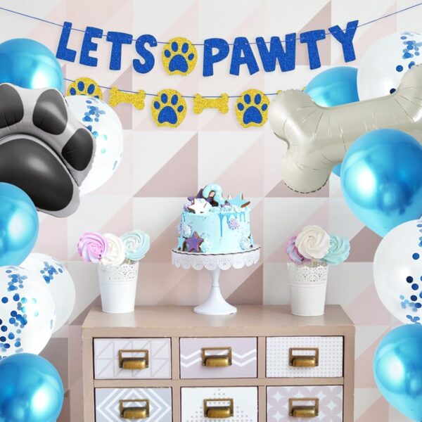 Dog Birthday Party Supplies Dog Birthday Hat Large Paw& Bone Balloon Paw Print Balloons Lets Pawty Banner for Pet Puppy Doggy Birthday Decorations - Image 7