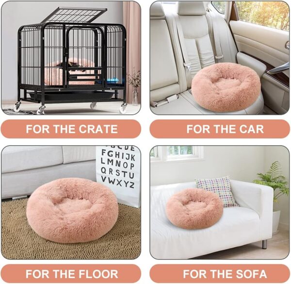 Timormode Calming Dog Beds for Small Medium Large Dogs, Washable Donut Dog Bed Cuddler with Soft Fluffy Cushion, Round Plush Cats Dogs Pet Bed Dark Pink XL (90cm) - Image 5