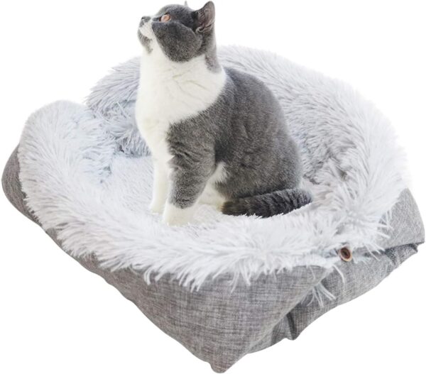 Nwvuop Soft Cat Bed Pet Beds for Cats Kittens Fluffy Cat Bed 2 in 1 Kitten and Puppy Sleeping Cushion Bed Warm Cat Bed, Grey - Image 8