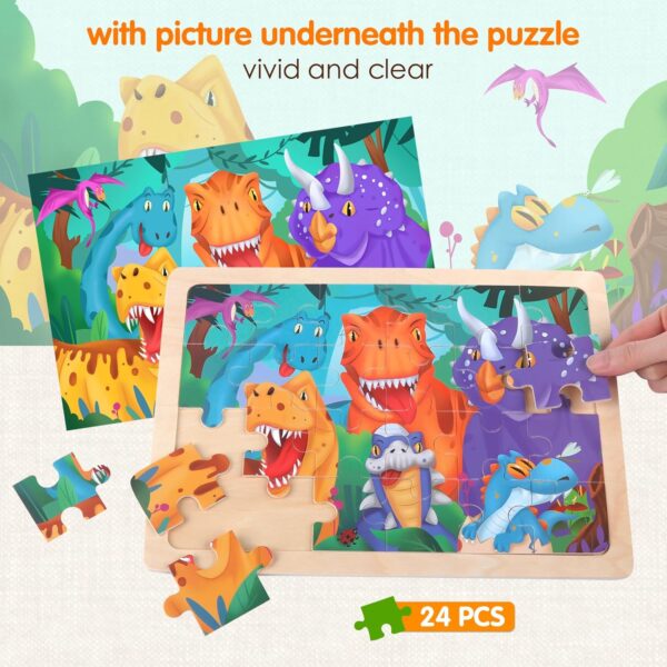 Wooden Dinosaur Animals Sea World Farm Jigsaw Puzzles Toys for Kids 2 3 4 5 6 Year Olds, 4x24 Pcs Jigsaws Puzzle Board for Toddler, Educational Toys Game for 3+ Year Old Easter Gifts for Boys Girls - Image 4