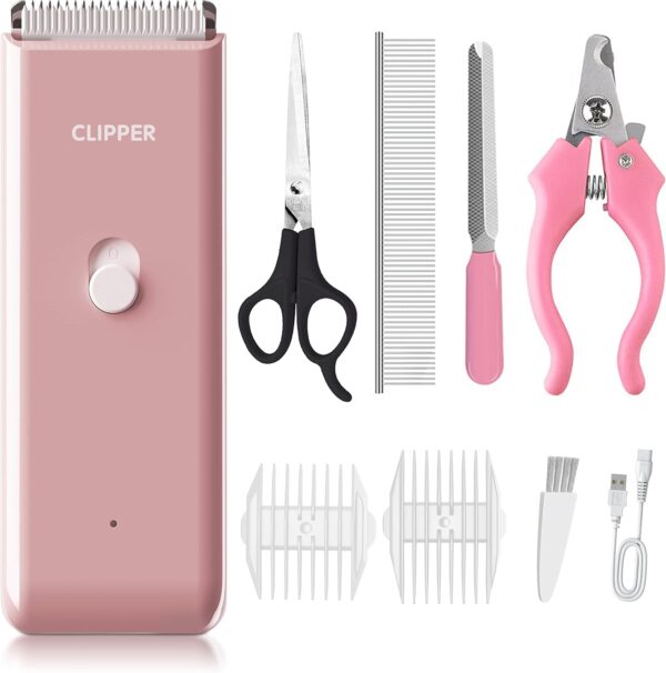 Dog Grooming Kit Electric Pet Paw Trimmer Low Noise Cordless Dog Clippers for Dog Cat Home Hair Grooming,Waterproof Pet Grooming Tools with 9-Pieces (Pink) - Image 8