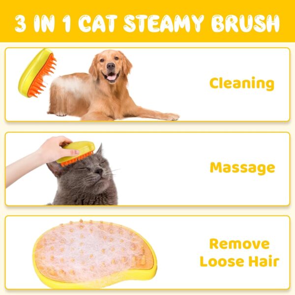 Steam Cat Brush 3 In1 Steamy Cat Brush Self Cleaning Steam Cat Brush Rechargeable Cat Grooming Brush Multifunctional Cat Grooming Brush,Electric Pet Brush,Pet Hair Removal Comb - Image 2