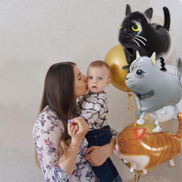 3 Pcs Cat Balloons Set, Cartoon Cat Head Foil Balloons, Cat Themed Birthday Baby Shower Party Decorations, Walking Animal Cat Balloons Cat Birthday Party Supplies - Image 6