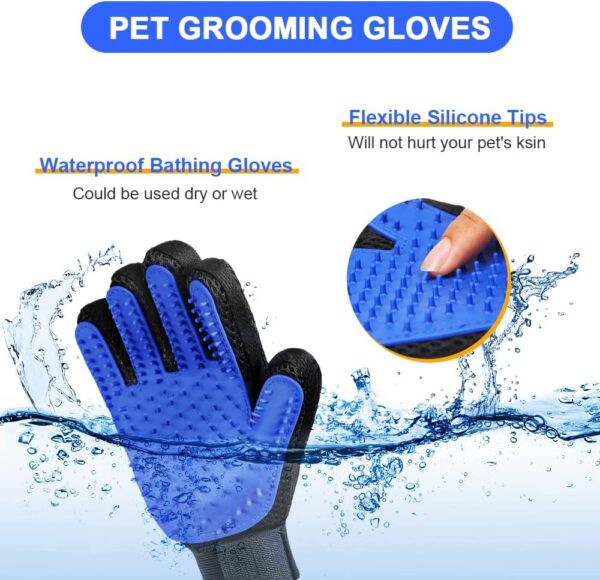 flintronic Pet Hair Removal Gloves Cat & Dog Grooming Gloves, Blue Silicone Pet Hair Removal Gloves Bath Tool for Pets Home, 2 Piece Set - Image 5