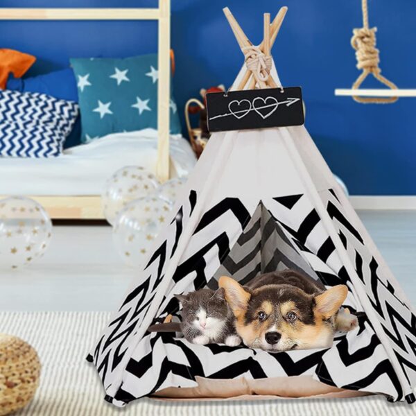 Pet Teepee Tents 60x60x70cm Dogs & Cats Bed Pet Play House Luxery Dog Tents with Thick Cushion & Blackboard Removable and Washable Dog Teepee Bed Indoor Easy Assemble - Image 7