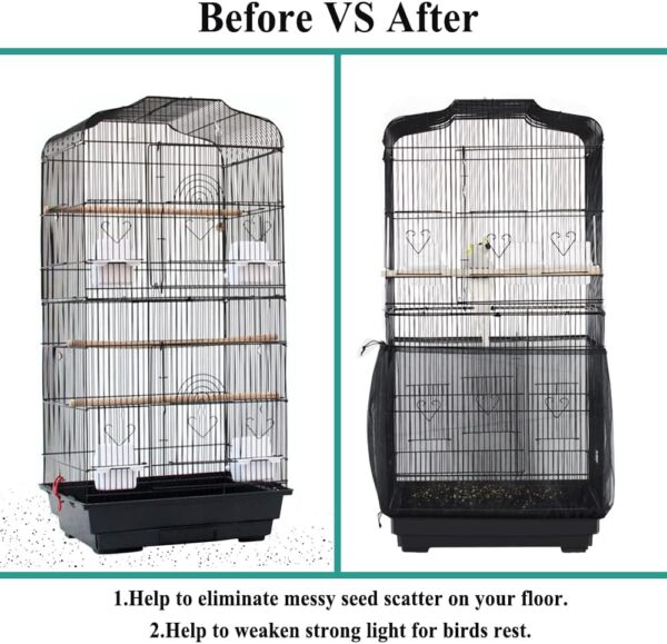 ASOCEA Bird Cage Seed Catcher Adjustable Bird Cage Cover Soft Nylon Mesh Skirt Parrot Birdcage Net Bird Seed Catcher for Parakeet Macaw African 78.7in Round Square Cage-Black - Image 4