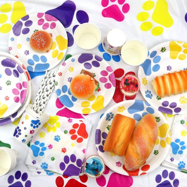 Dog Party Decorations - Puppy Dog Paw Party Supplies, Pawty Puppy Plates, Cups, Napkins, Tablecloth, Banner, Balloons, Cake Toppers for Doggy Tableware Birthday Party - Serves 20 - Image 4