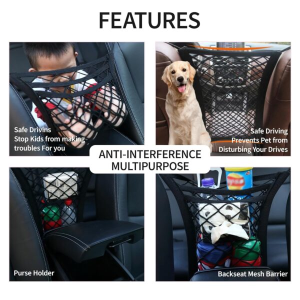 Xumann Dog Car Barrier, Dogs Guards for Cars, Dog Car Divider Guard with Auto Safety Mesh Accessories Stretchable Storage Bag, Suvs, 3 Layer Pet Driving Organizer Safety Travel - Image 3