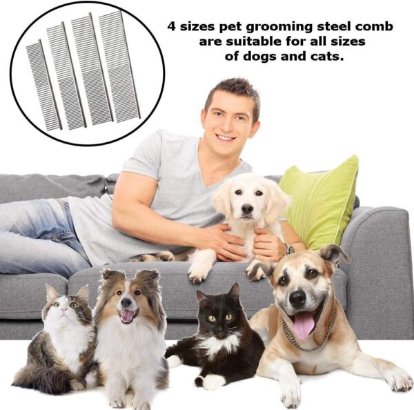 Stainless Steel Pet Comb, 4 Pack Pet Grooming Steel Comb with Rounded Teeth, Metal Comb For Dogs, Cats and Other Pets with Tangled Short/Long Hair (16 x 2.5cm, 19 x 3cm, 19 x 4cm, 19 x 5cm) - Image 6