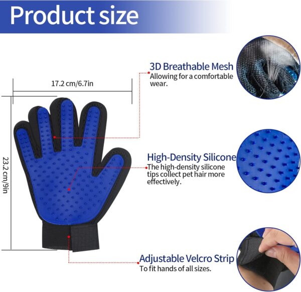 WELHAEPI 1 Pair/2 Pcs Pet Dog Cat Grooming Gloves, Pet Hair Remover Mitts, Deshedding Brush Gloves, Hair Remover Mitt Massage Gloves Brush Mitts for Long Short Fur Hair Dogs Cats Rabbits - Blue - Image 2