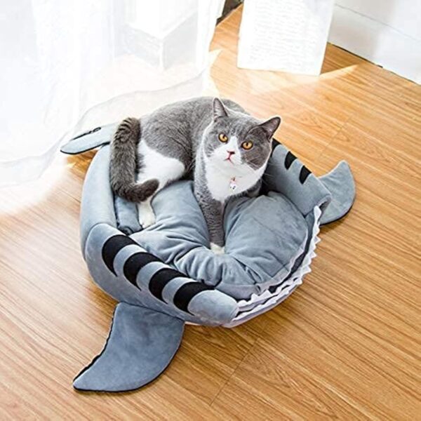 Aliangting Cat Bed Shark Cat Bed Pet Dog Cave Bed Small Cat Bed with Removable Cushion Lovely Pet House Gift for Pet(Grey） - Image 4