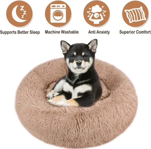 Comfy Calming Dog Beds Medium Washable,Anti Anxiety Donut Ped Bed,Luxury Warm Fluffy Improved Sleep Amazingly Cat Bed Cuddler,Anti-Slip Bottom Round Puppy Bed ​for Small Medium Cat Dog（L,Beige Brown） - Image 5