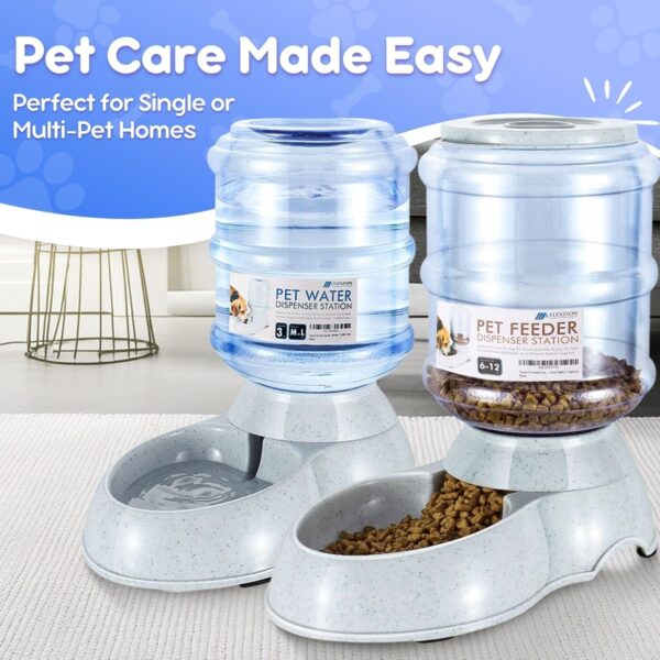 Flexzion Gravity Pet Food Water Feeder Dispenser Bundle Set (Large) for Dogs Cats Automatic Replenish Waterer Dry Food Storage Container Bowl, Small Medium Dog Cat Feeding Watering Fountain Supplies - Image 2