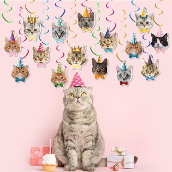 Moorovgi Pieces Cat Swirl Decorations Meow Birthday Party Decoration Kitty Hanging Swirl for Ceiling Kids Boy Girl PET Theme Party Decoration Supplies - Image 3