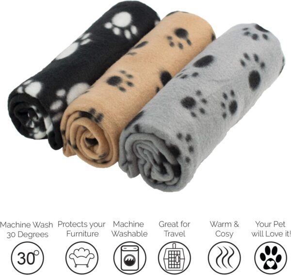 DIGIFLEX Large Pet Blankets x3 Dog Cat Soft Fleece 70cm X 100cm - Washable Soft Fleece Dog/Cat Throw Blanket - Paw Print Design – Bedding for a Puppy & Kitten - Image 3