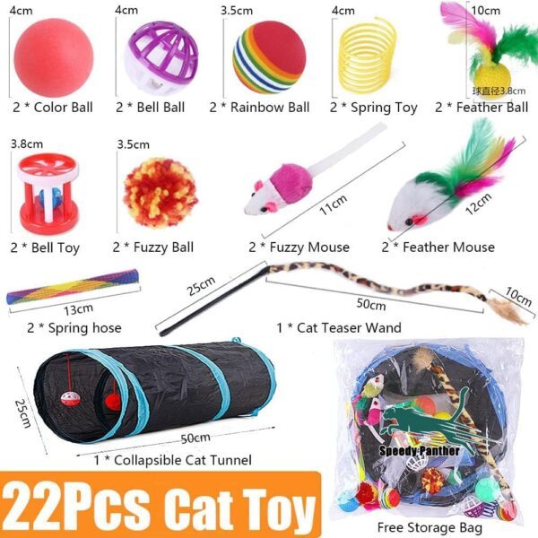 22 Pcs Cat Toys Interactive for Indoor Cats Tunnel Mouse Kitten Toys Cat Feather Teaser Wand Spring Toy - Image 2