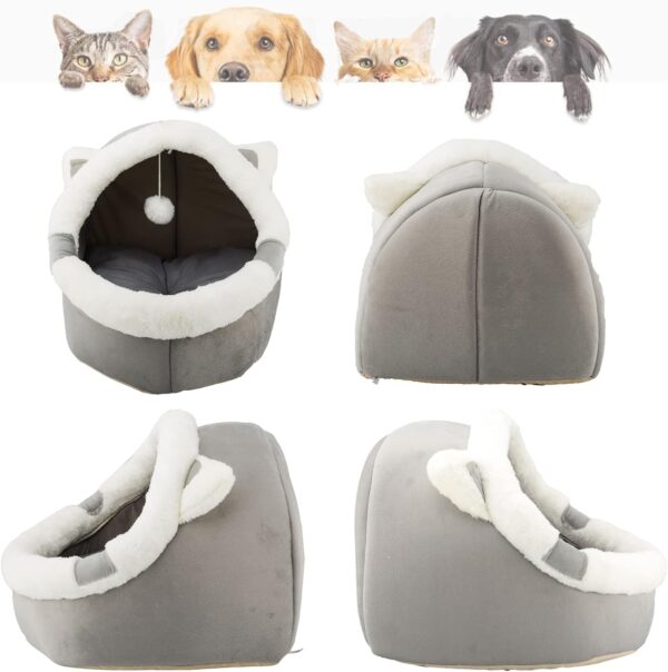 ZNewYear Cat Beds for Indoor with Hanging toy, Small Dog Cave Bed with Anti-Slip, Kitten Tent House Removable Cushioned Pillow, Super Soft Calming Pet Sofa Mats Ideal for Cats and Puppy or Rabbit - Image 7