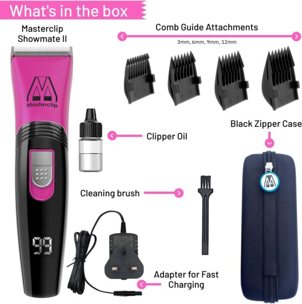 Masterclip Dog Clippers (Pink), Ultra Quiet; Professional Grooming Kit with Lightweight Cordless Trimmer. Rechargeable Showmate II Clipper Suitable for Dogs, Cats and Other Pet Hair (Pink) - Image 5