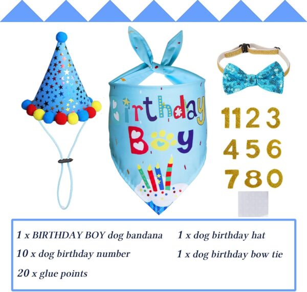 STMK Dog Birthday Party Supplies, Dog Birthday Bandana Boy and Dog Birthday Party Hat with Birthday Numbers Dog Bow Tie Collar for Small Medium Large Dogs - Image 2