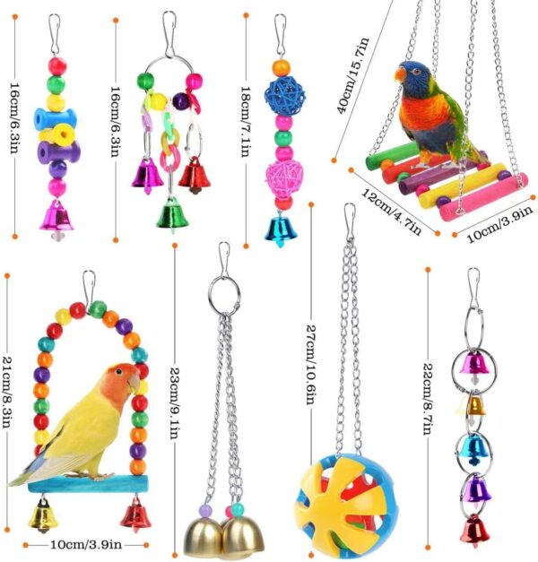 Newthinking Bird Parrot Toys Set, 10 Pack Budgie Toys Swings Hammock Stand Hanging Bell Bird Cage Toys and Accessories for Cockatiels, Small Parakeets, Love Birds, Finches - Image 2