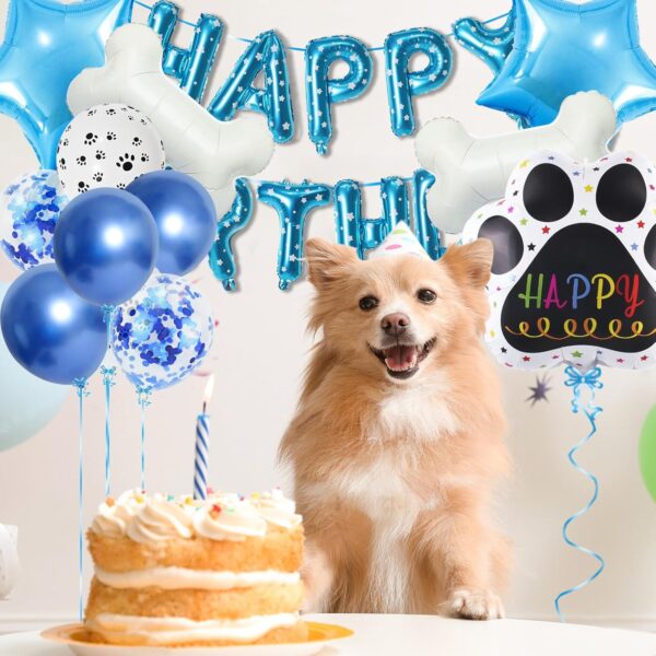 Dog 2st Birthday Party Supplies Balloons Decorations Set,33 Pcs-Balloons"Happy Birthday"Banner/Latex Balloons/Number2/Pentagram/Bone/Dog Paw Shape Aluminum Foil Balloons,for Pet Birthday Party(blue) - Image 2