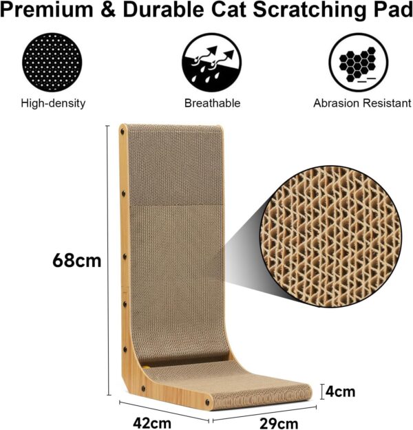 FUKUMARU Cat Scratcher, 68 cm L Shape Cat Scratch Pad Wall Mounted, Cat Scratching Cardboard with Ball Toy for Indoor Cats - Image 3