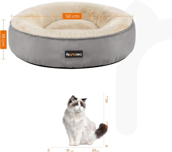 Feandrea Dog Bed, Doughnut Cat Bed, Round, 50 cm Dia., Light Grey - Image 4