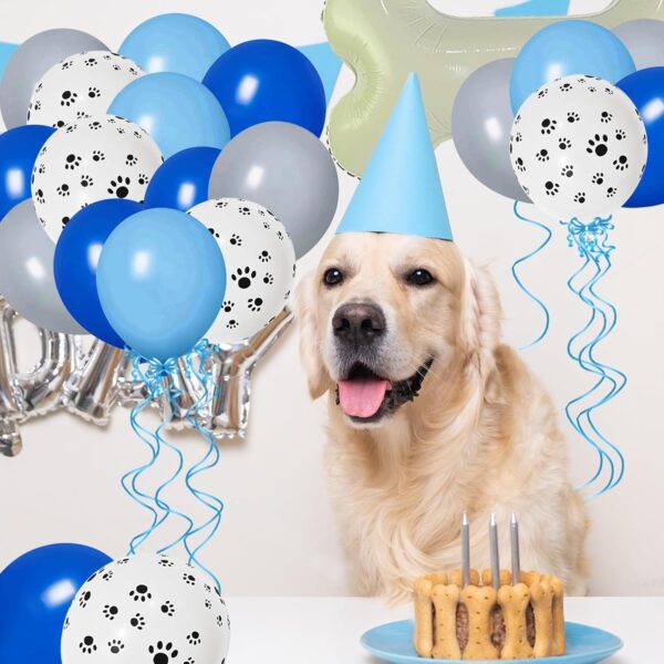 45 Pieces Dog Themed Party Decorations, Gray Bone Balloons, Blue Balloons, Light Blue Balloons, Paw Print Balloons, Gray Balloons, Ribbons And Straws For Dog Kids Birthday Party (blue) - Image 3