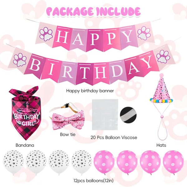 Dog Birthday Party Supplies Decoration,MOSNOW Pink Dog Birthday Set with Birthday Hat, bandana, Banner, Balloons and Bowtie, Dog Birthday Present for Most Pets - Image 3