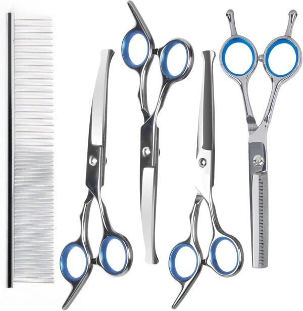 NiCoLa Pet Grooming Scissors Set - 6-Inch Professional Pet Grooming Scissors Set, Titanium Pet Groomer Set, Straight and Curved and Sparse Scissors/Shears Set - Image 6