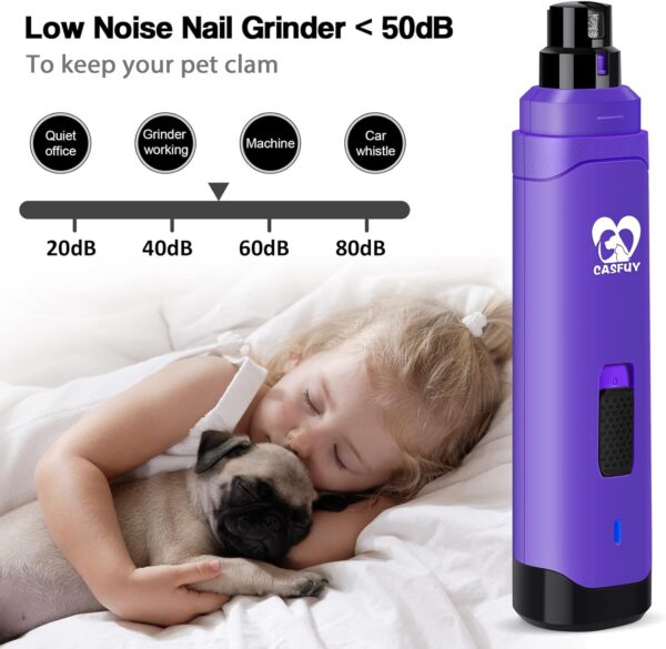 Casfuy Dog Nail Grinder - Professional 2-Speed Electric Rechargeable Pet Nail Trimmer Painless Paws Grooming & Smoothing for Small Medium Large Dogs Cats - Image 4