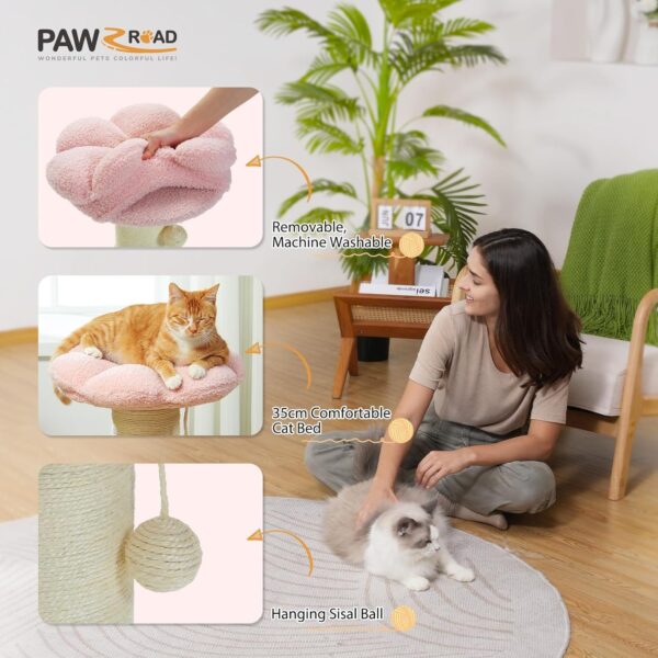 PAWZ Road Flower Cat Scratching Post, Small Cat Tree, Tall Cat Scratcher for Indoor Cats with Super Thick Scratching Post [Dia=14cm], Removable Flower Cat Bed, Cat Scratch Post with Spring Ball, Pink - Image 4