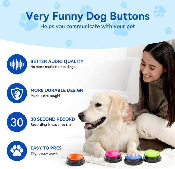 ZANTESR Dog Buttons Talk Training, 30 Second Record & Playback Interactive Dog Toys, Communication and Training Dog Presents, Dog Buttons Talk Training Multicolour Set of 4 - Image 3