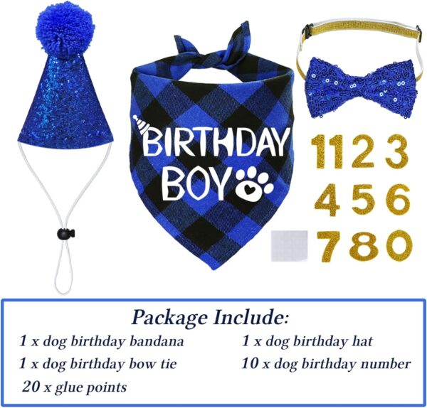 STMK Dog Birthday Party Supplies, Multi Size Dog Birthday Hat Dog Birthday Bandana Boy Bow Tie Birthday Numbers for Medium Large Dogs Pets (Large, Blue) - Image 3