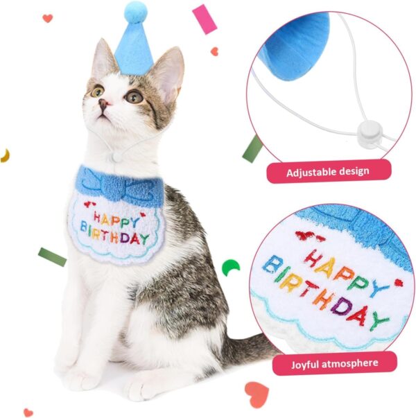 Birthday Hat for Small Dog & Cat, Cute Cat Birthday Hat Scarf Set, Cat Bandana Happy Birthday Decorations Puppy Birthday Bib Kitten Party Supplies Pet Birthday Accessories - Image 2