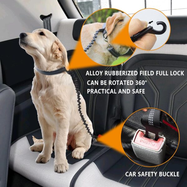 Dog Seat Belt for Car, Multifunctional Dog Leash, Adjustable Car Dog Lead Collar，with Reflective Duty Strap and Anti-shock Elastic Bungee for Small, Medium and Large Dogs,Pet Travel Accessories - Image 3