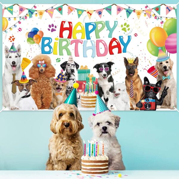 Happy Birthday Banner Backdrop, Dog Theme Birthday Backdrop, Lovely Pet Backdrop for Birthday Party Decoration Supplies 180 x 110 cm( - Image 4