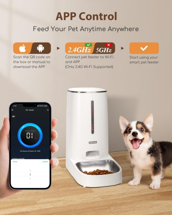 Nobleza 4L Automatic Cat Feeder, APP Control, 2.4G WiFi Smart Dry Food Dispenser with Stainless Steel Bowl, 10s Voice Recorder, Battery Operated, Portion Ccontrol, 1-10 Meals per Day. - Image 2