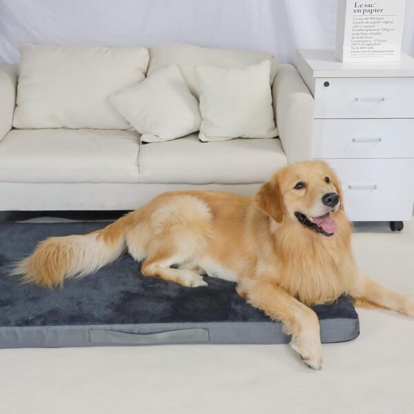 Nepfaivy Dog Bed Extra Large - Waterproof Orthopedic Dog Bed and Mattress for Dog Crate, 105×70×7.5cm Soft Medium Dog Bed with Removable and Washable Plush Covers, Dark Grey - Image 4