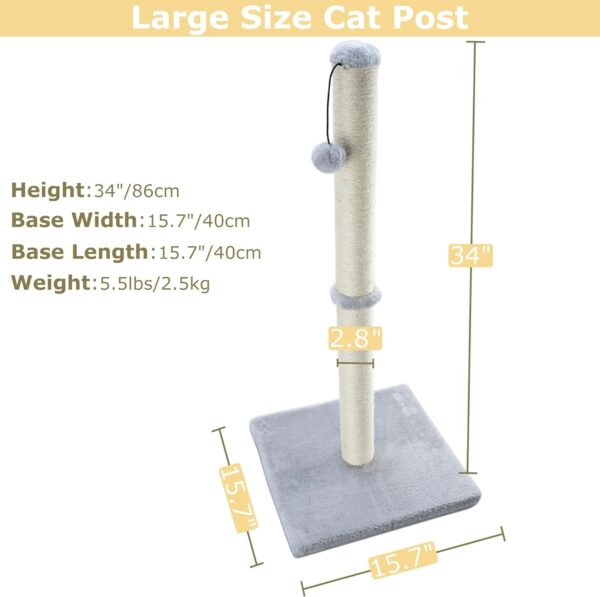 Dimaka 86 cm Tall Ultimate Cat Scratching Post, Claw Scratcher with Sisal Rope and Covered with Soft Smooth Plush, Vertical Scratch [Full Stretch], Modern Stable Design for Cats(Grey V2)… - Image 2