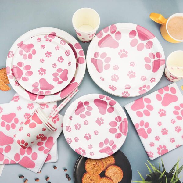 Pink Dog Birthday Party Supplies, Dog Paw Prints Decorations Including Happy Birthday Banner, Balloons, Plates, Tablecloth, Cups, Napkins for Girl Puppy Theme Birthday Party Serves 20 Guests - Image 4