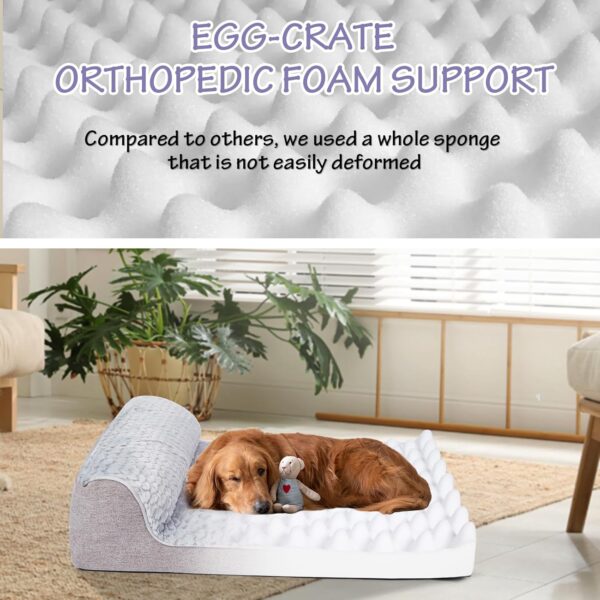 Ownpets Large Plush Pet Bed, Grey Pet Bed For Large/Medium Dogs With Bolsters & Washable Cover, Comfortable &Breathable Egg Foam Pet Sofa Bed,91.5x68.5x15CM - Image 6