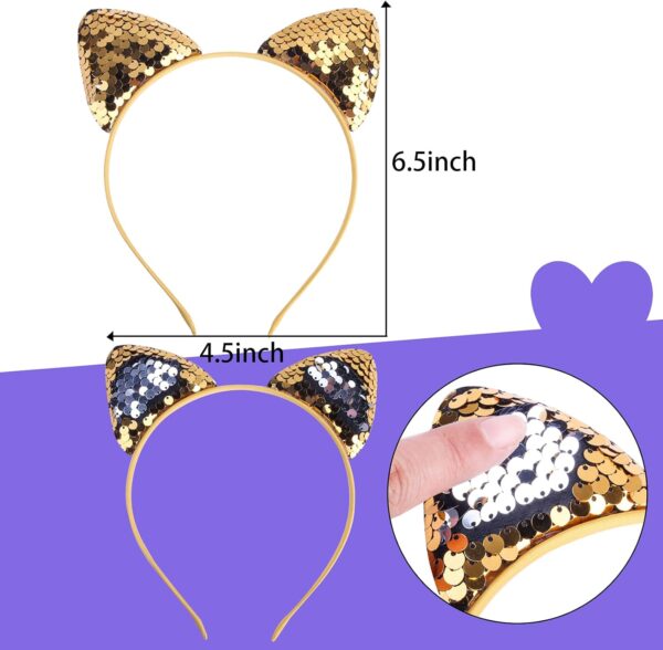 REQO 18 Pieces Cat Ears Headbands Set,Cute Glitter Cat Head Accessories, Flashing Girls Sequins Headdress Party Supplies For Night Clubs, Raves, Concert Party,Christmas,Halloween,Adults,Kids，child - Image 6