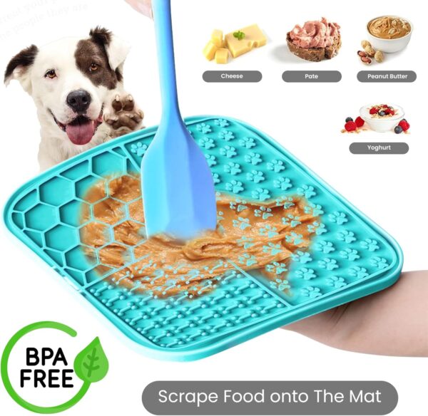 Licky Mats for Dogs – Pack of 2 Licky Mats With Spatula - Dogs Accessories Bathing Training Pad With Strong Suction Cup - Slow Pet Feeder For Food, Treats, Peanut Butter (Light Blue/Purple) - Image 3