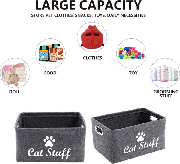 Morezi Felt Pet Toy and Accessory Storage Bin, Basket Chest Organizer - Perfect for Organizing Pet Toys, Blankets, Leashes and Food - Cat - Grey - Image 3