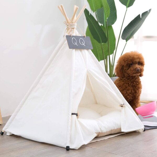 Pet Teepee 60x60x70cm Dog & Cat Bed with Cushion- Luxery Dog Tents & Pet Play Houses with Removable Washable Cushion & Blackboard Easy Assemble - Image 5