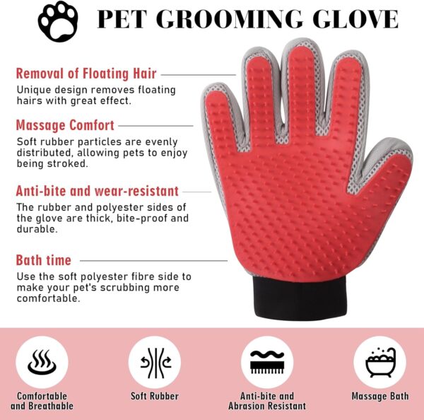 Nicola 4 Pcs Cat Grooming Glove, Dog Grooming Glove, Cat Brush Glove for Long/Short Hair, Pet Grooming Gloves for Cats and Dogs, Cat Grooming Brush Gloves (Red-Green) - Image 4