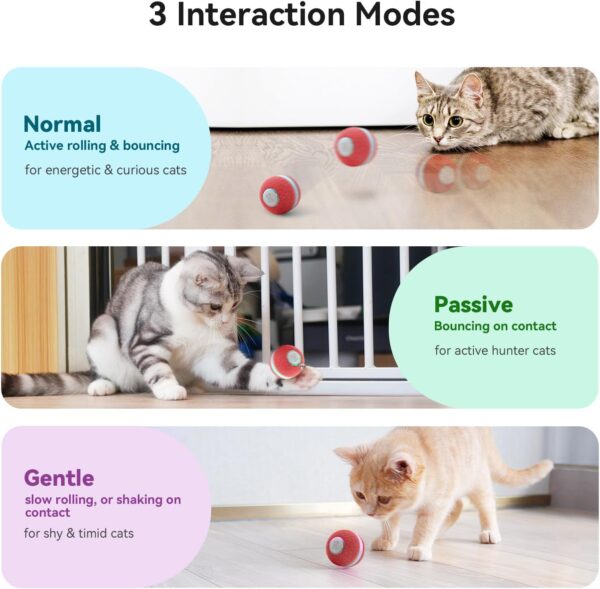 Cheerble Ball Cat Interactive, Cat Toy Bouncing Cat Ball with 3 Modes, Smart Cat Ball Toy with LED Light for Cats, Motion Sensor Smart Pet Ball, Fun Gift for Indoor Cats Kitten, Red - Image 3